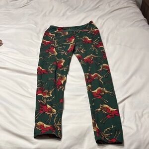 Green Reindeer Print Leggings